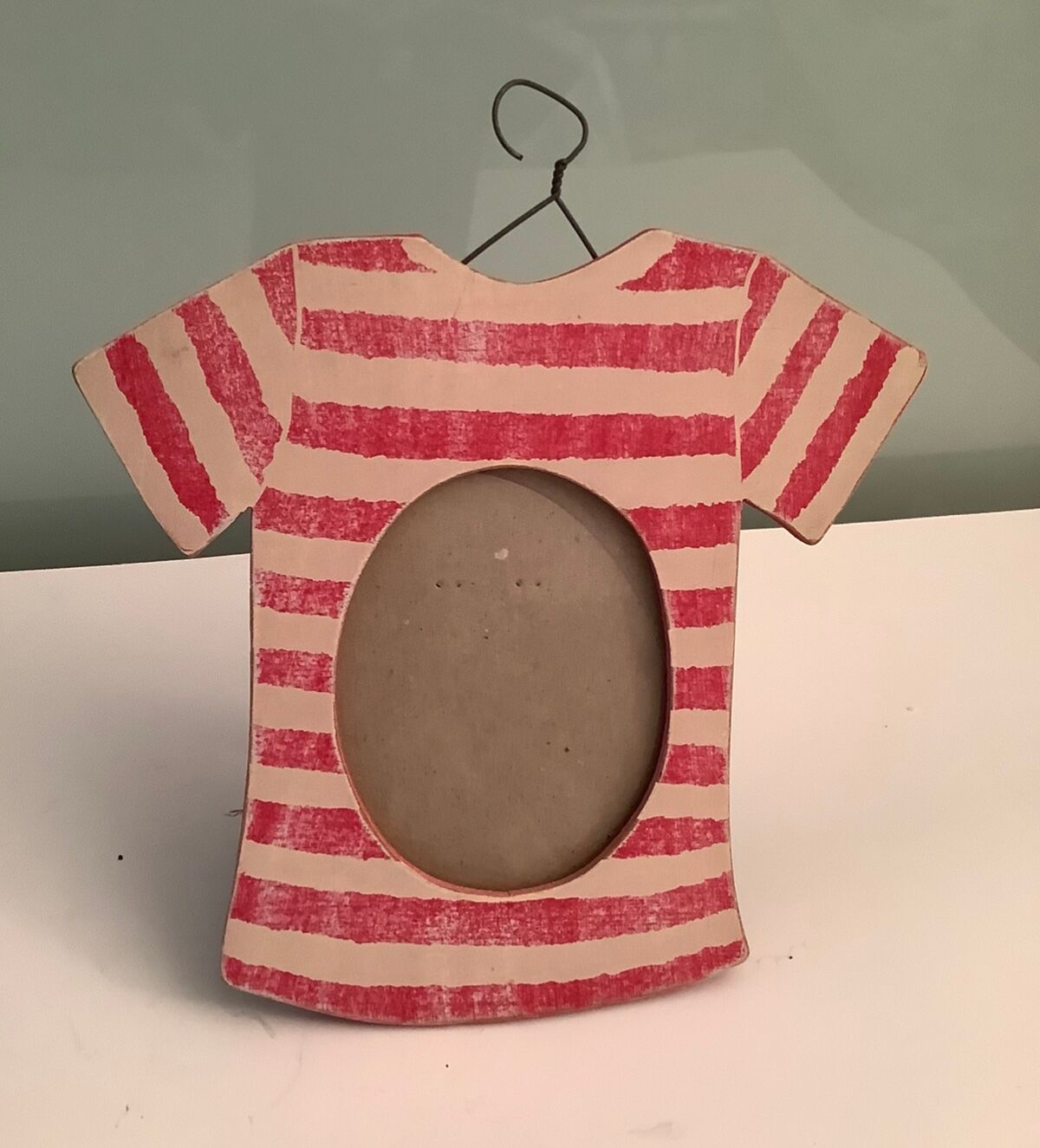 Wooden frame photo Vintage 80s striped for children's room