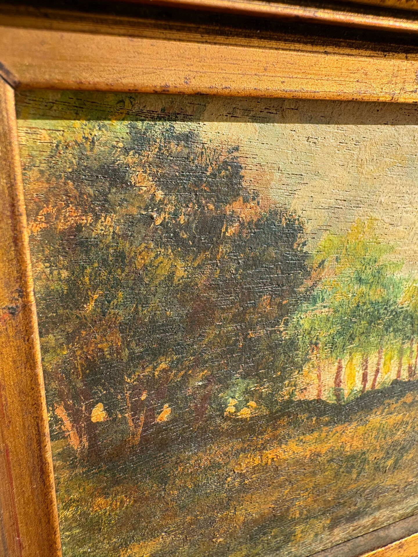 Antique painting from the late 19th century - Oil on panel in the Barbizon style.