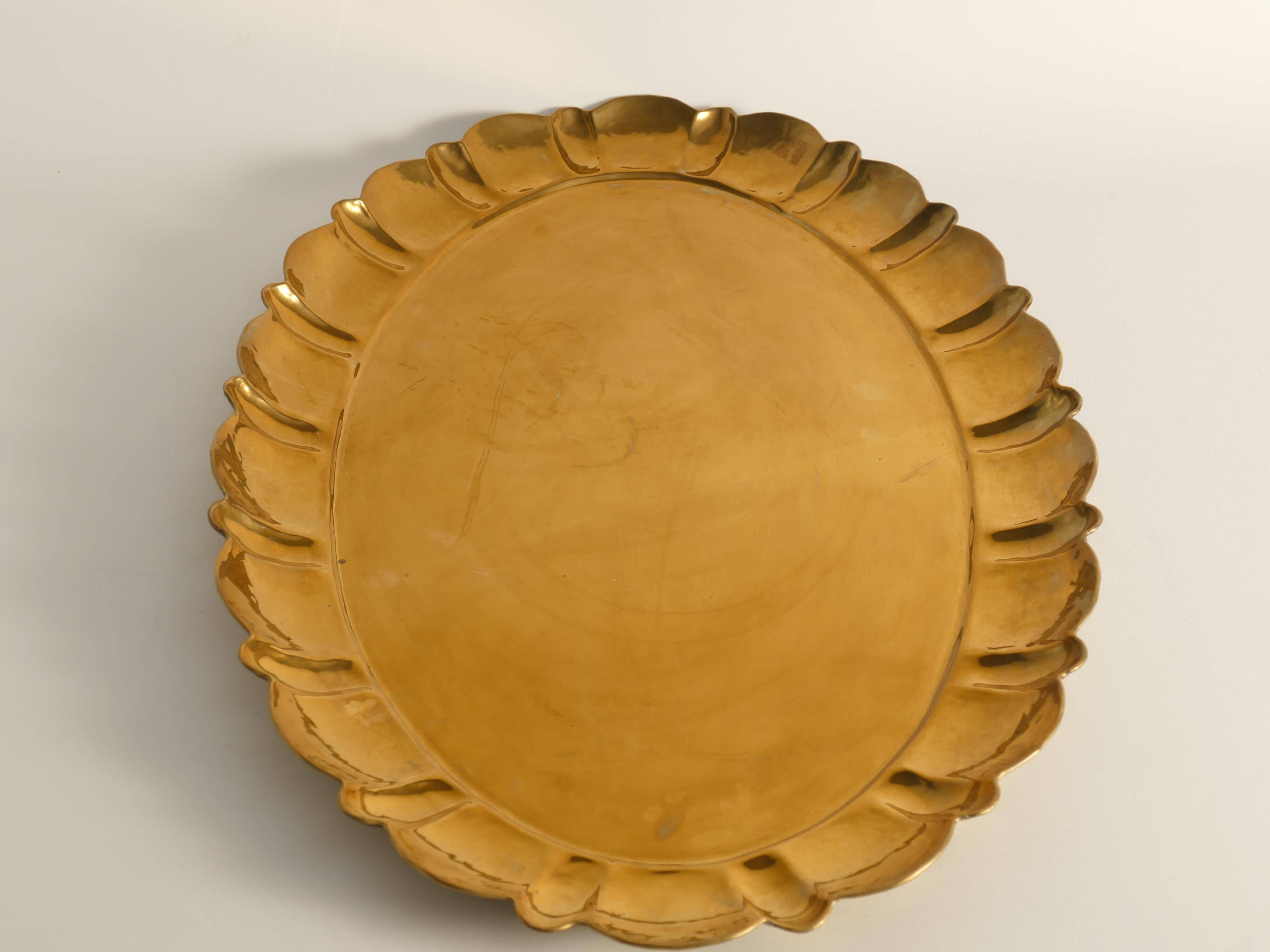 Hollywood Regency Large Oval Brass Tray by Firma Lars Holmström, Sweden 1940's