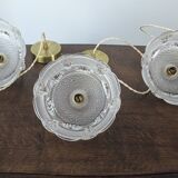 Vintage pendant light in molded glass and brass