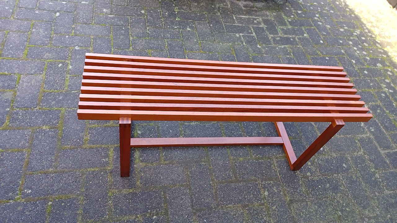Banc à lattes scandinaves, teck 1970