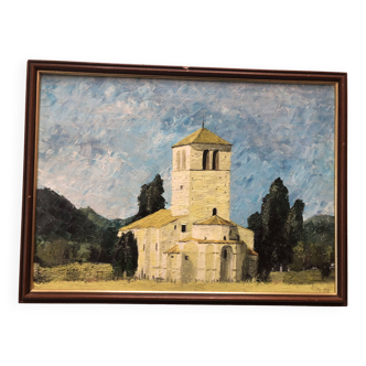 Oil on panel signed riton 1971: basilica of st just de valenbère (st bertrand de comminges 31)