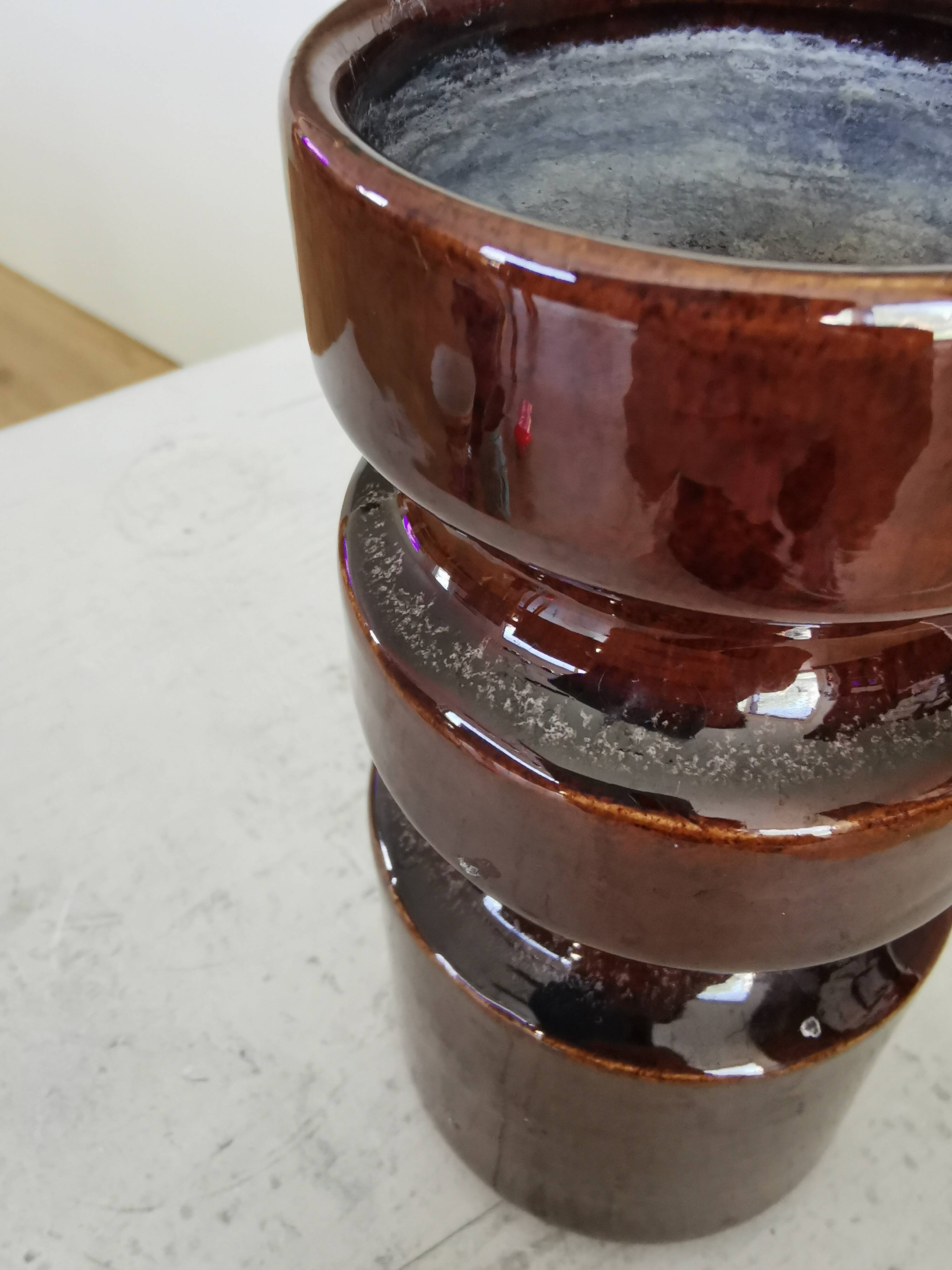 Mid-Century Modern Ceramic Vase: Glossy Brown West German Style, 6.3" Tall