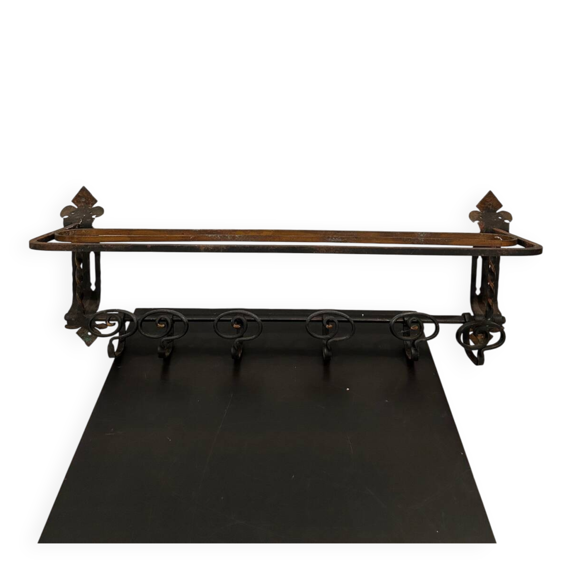 Large antique wall coat rack in wrought iron