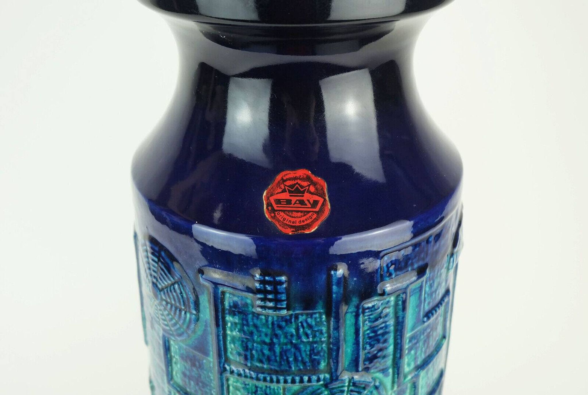1960s bay keramik FLOOR VASE bodo mans decor 'narvik' blue and turquoise 956-45