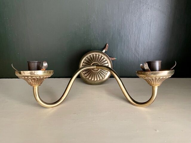 Duo of vintage neoclassical brass wall lamps 1960