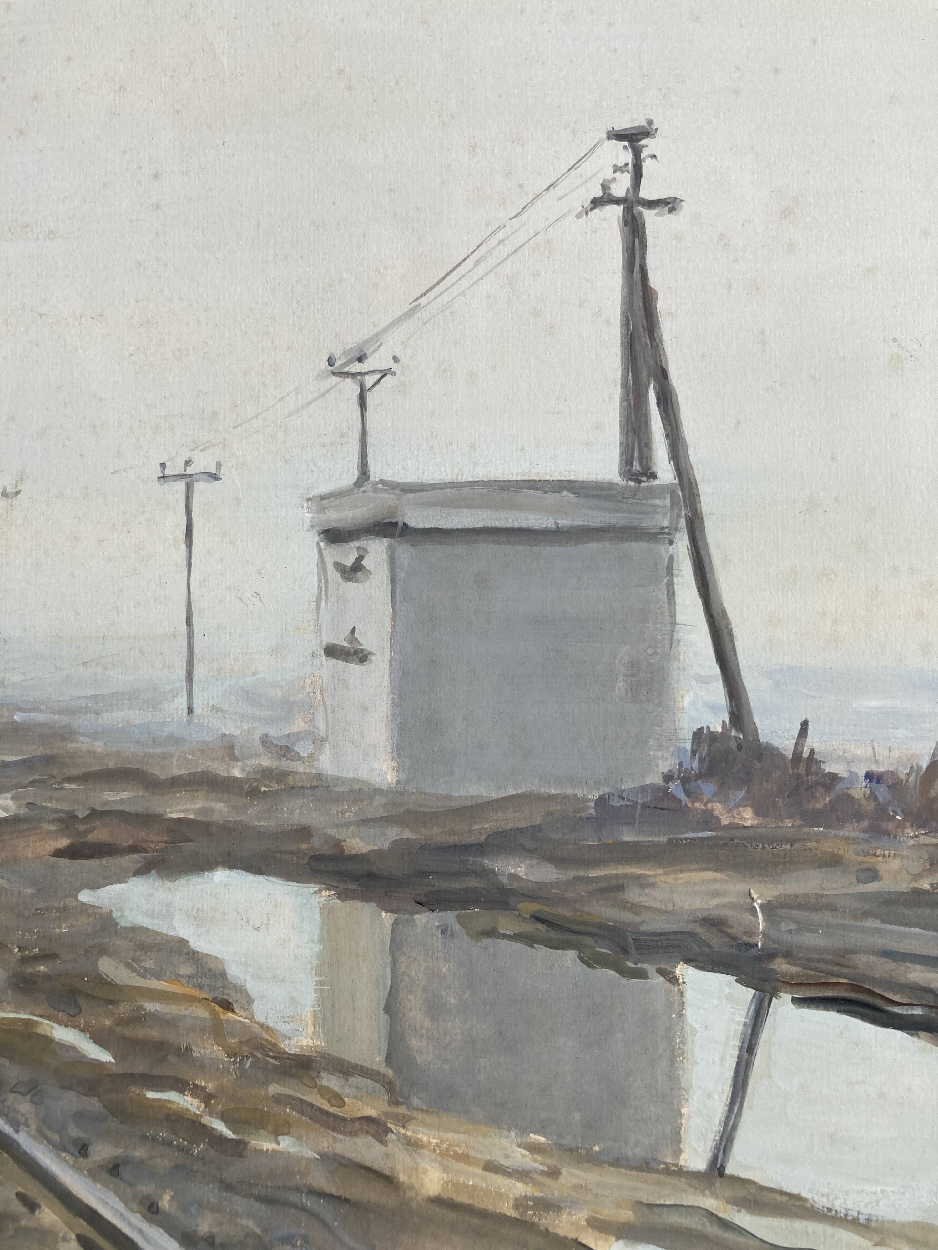 Georges lattès (1907-1989), gennevilliers station, watercolor and gouache