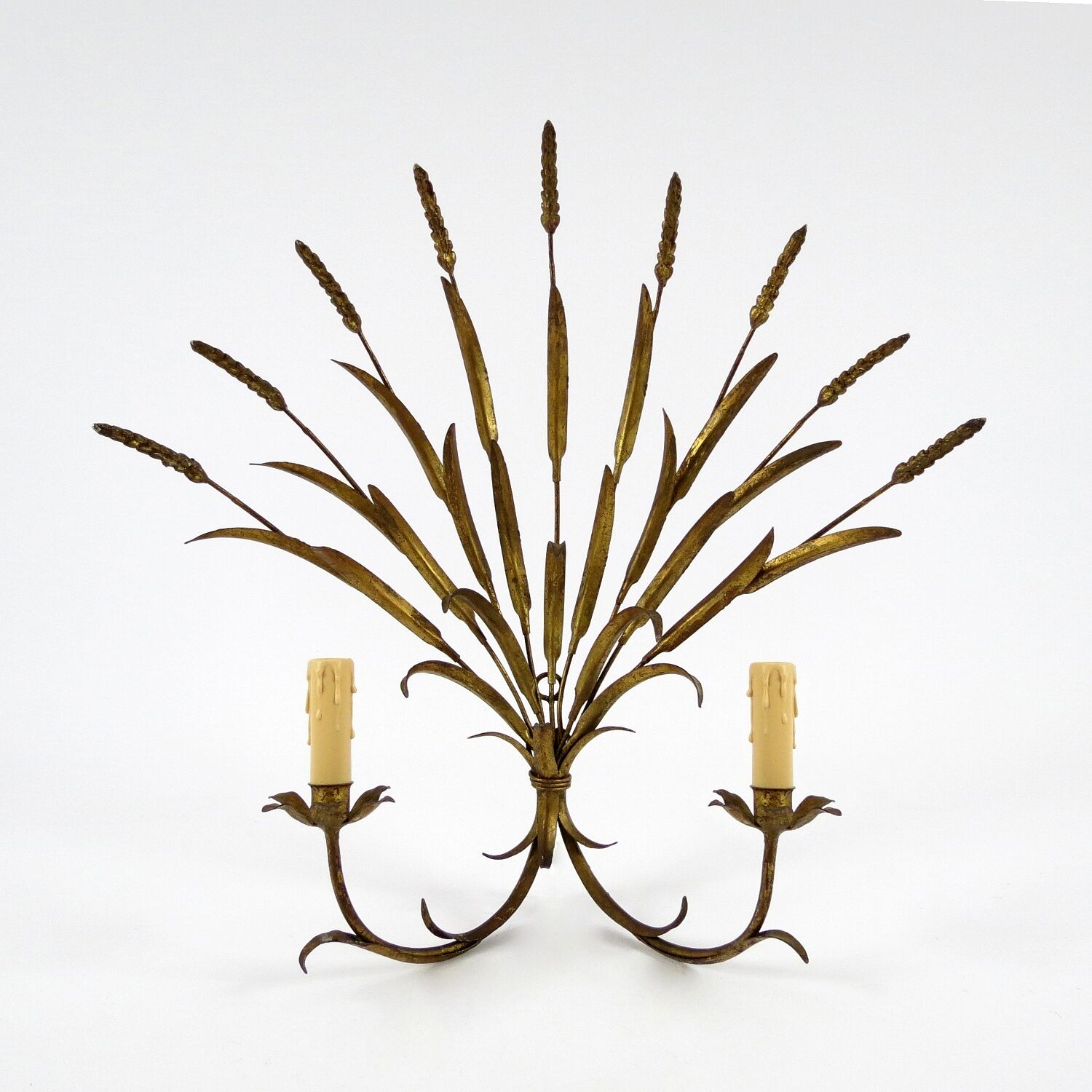 Set of 3 french wheat sheaf wall lamps, 1970s