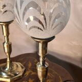 pair of brass bedside lamps and glass ball 32x160