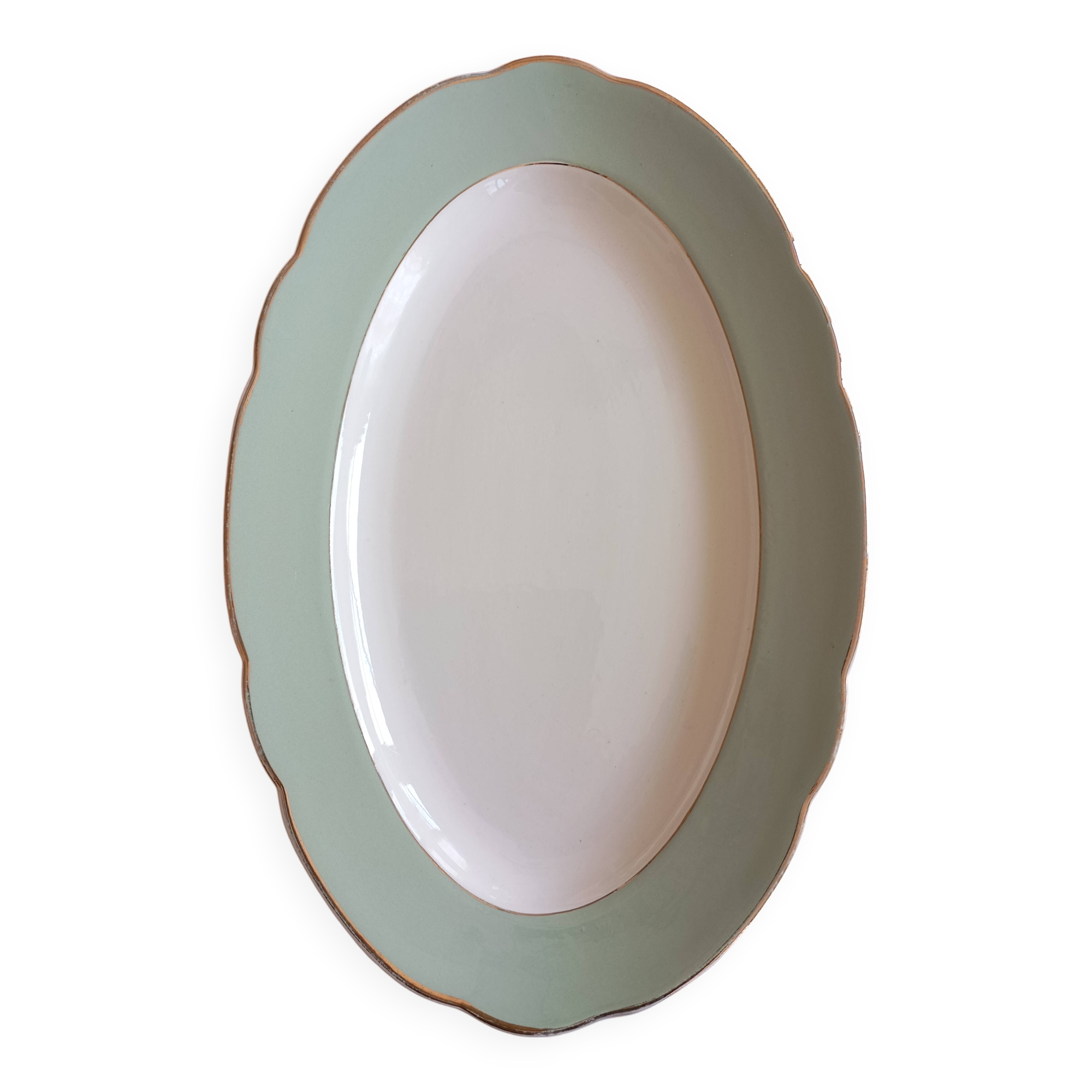 Villeroy & Boch Mettlach celadon and gold oval dish