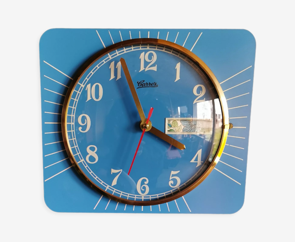 Horloge formica vintage pendule murale silencieuse rectangulaire "Carrez bleu"