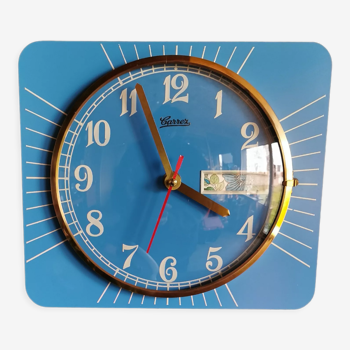 Vintage formica clock rectangular silent wall clock "Carrez blue"