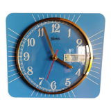 Horloge formica vintage pendule murale silencieuse rectangulaire "Carrez bleu"