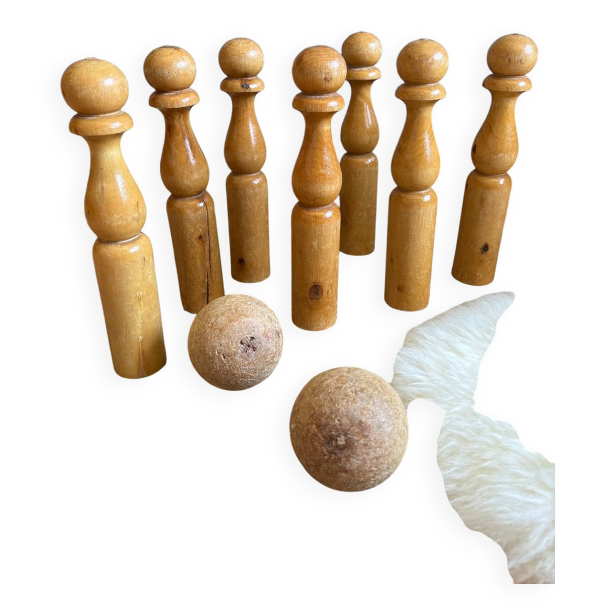 Old wooden bowling pins