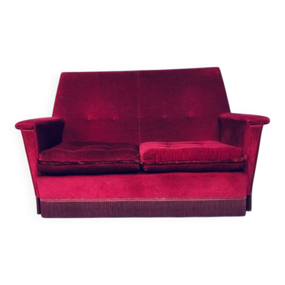 Hollywood Regency Style Fuchsia Velvet 2-Seat Sofa with Fringe, 1960s