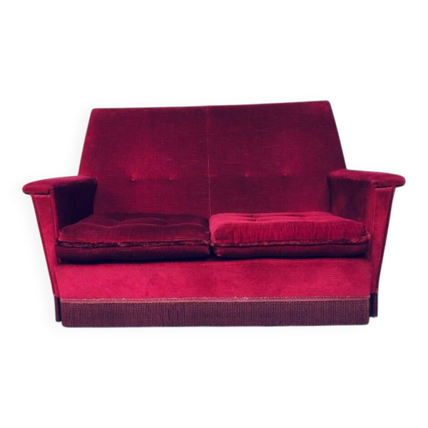 Hollywood Regency Style Fuchsia Velvet 2-Seat Sofa with Fringe, 1960s