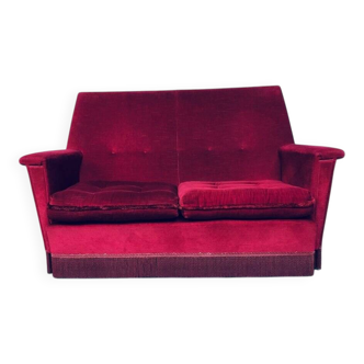 Hollywood Regency Style Fuchsia Velvet 2-Seat Sofa with Fringe, 1960s