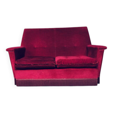 Hollywood Regency Style Fuchsia Velvet 2-Seat Sofa with Fringe, 1960s