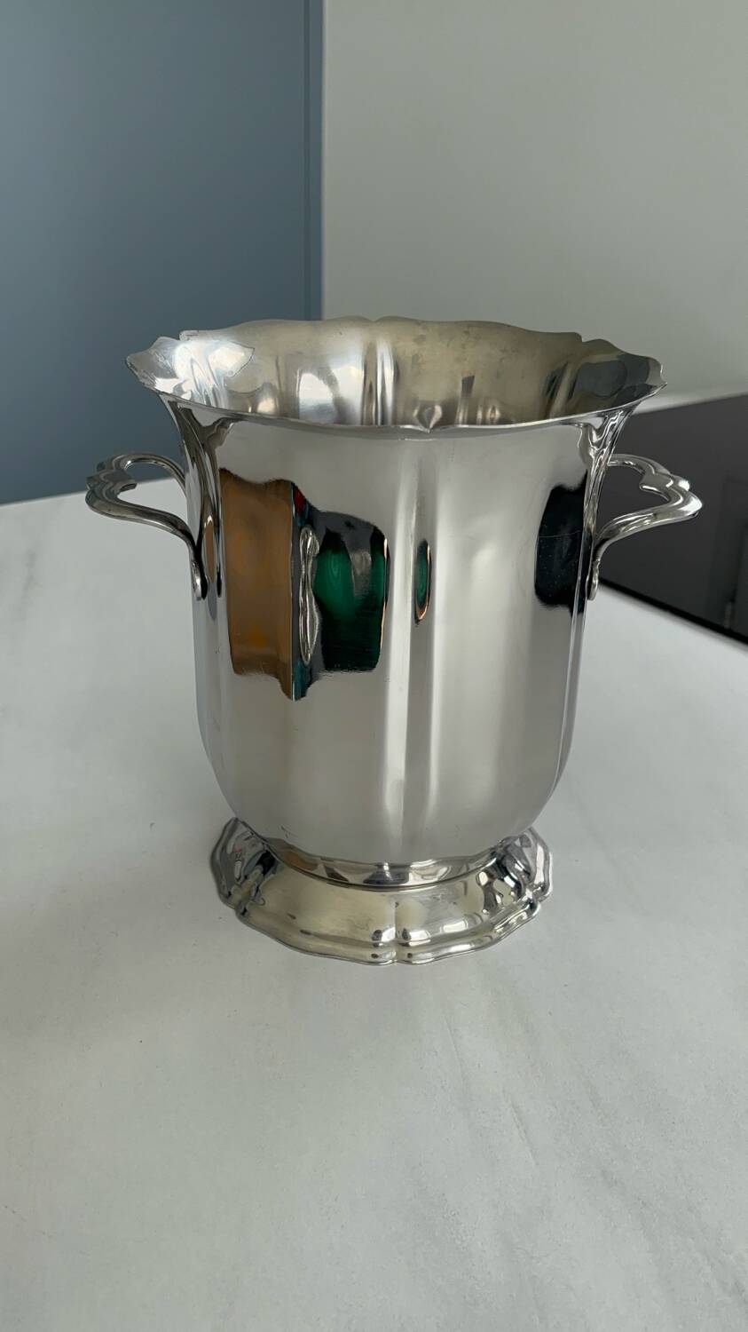 Stainless steel champagne bucket by Guy Degrenne, antique metal decoration - accessory