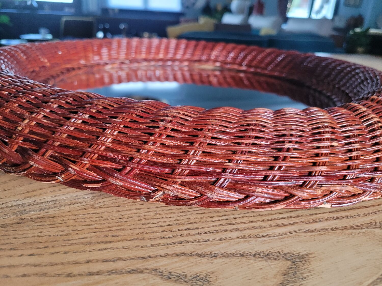 Vintage round rattan mirror