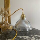 Vintage glass holophane pendant light