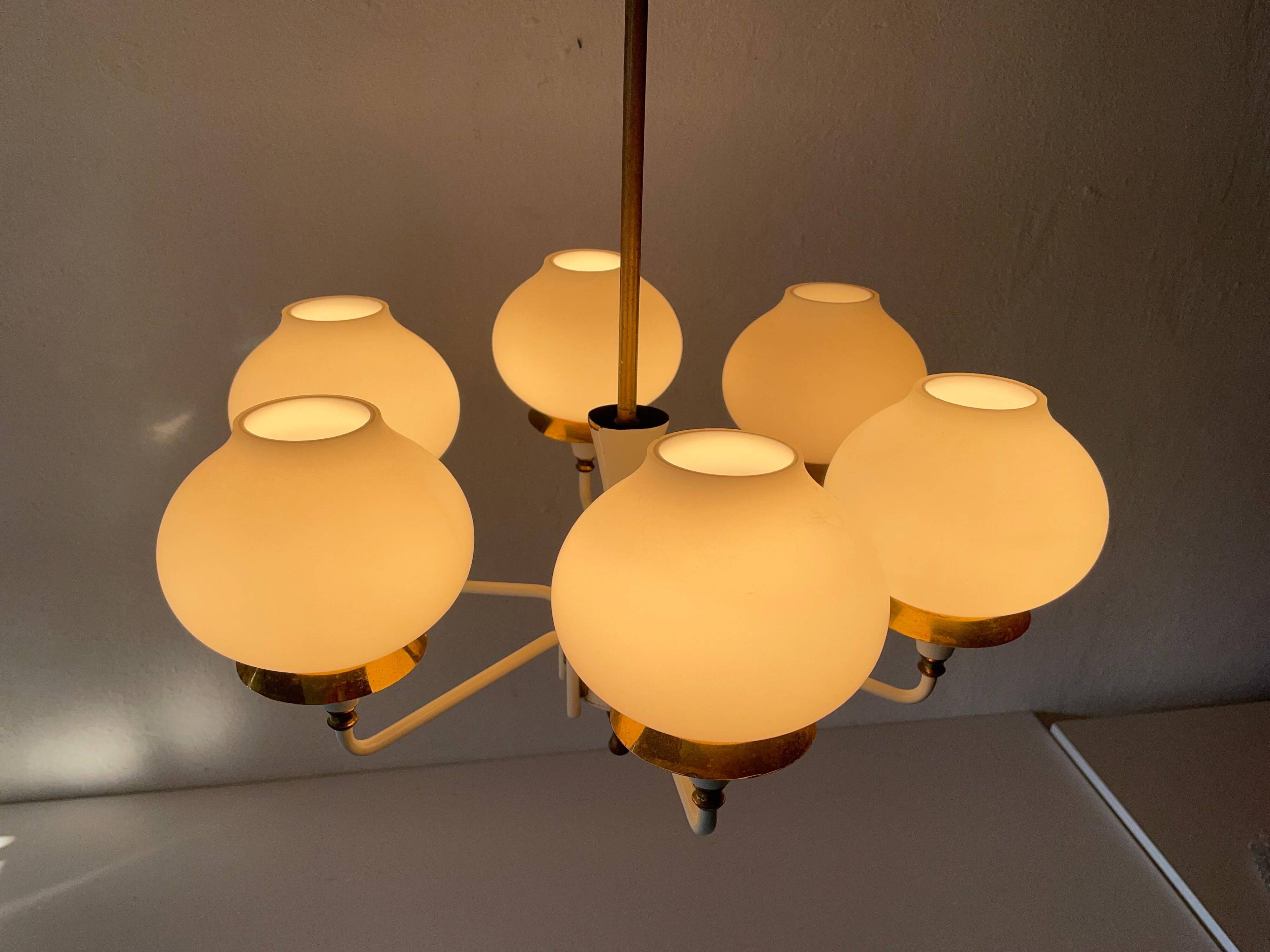 6 suspended glass lamps in white brass by Hans-Agne Jakobsson, 1960s, Sweden