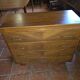 Vintage oak chest of drawers with herringbone patterns from the 1960s.