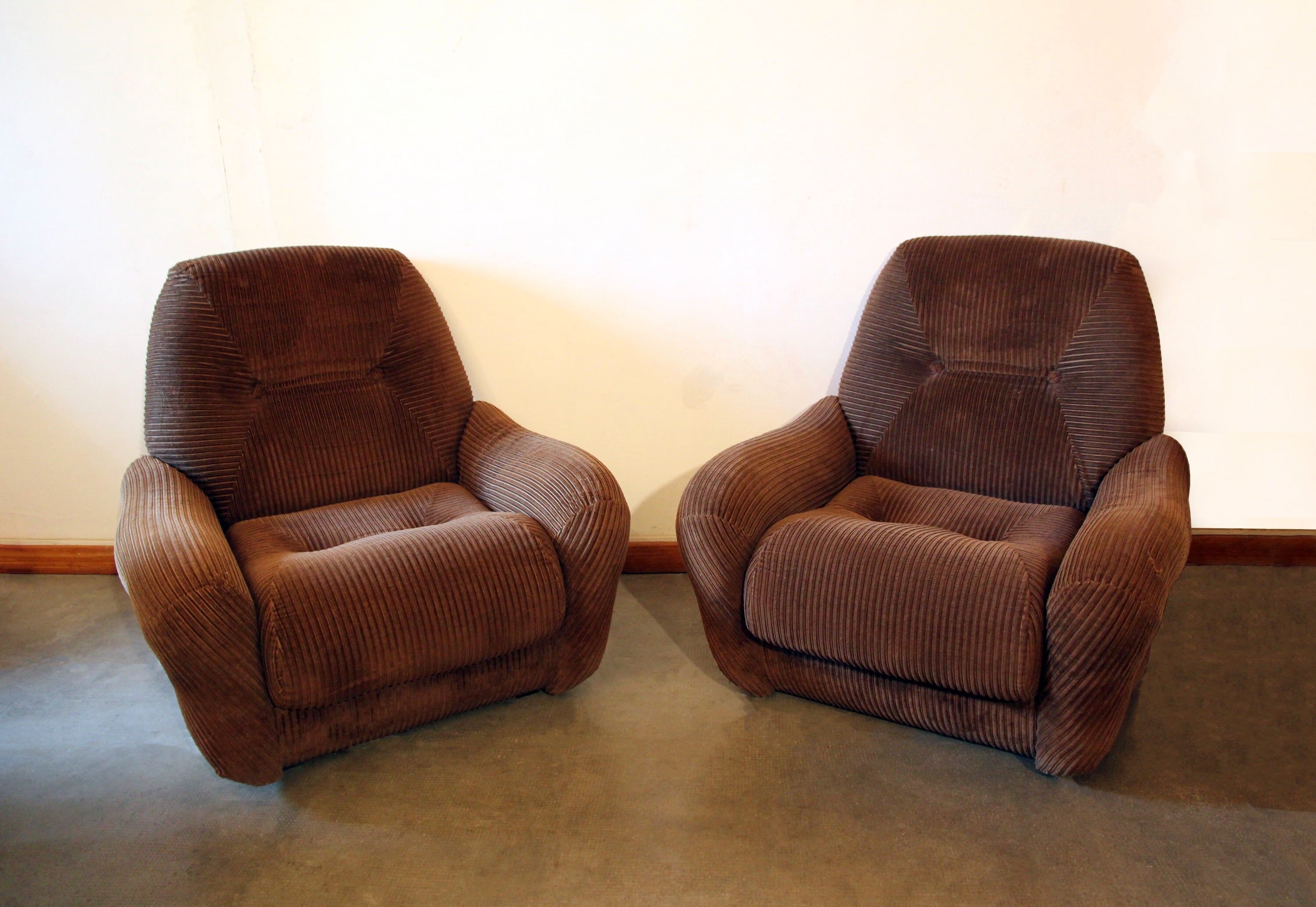 Pair of seventies velvet armchairs