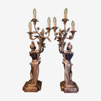 Pair of Nubians Baroque gilded wood flare holder