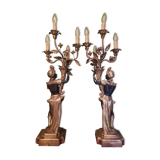 Paire de nubiens porte torchère en bois doré baroque