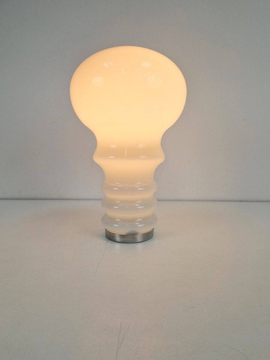 Vintage Space Age Bulb Table Lamp in White Glass, Germany, 1970s