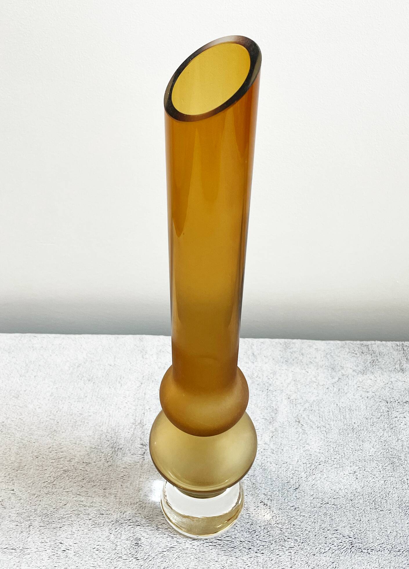 Amber Hooped Glass Vase in the Style of Bo Borgström, Scandinavian Mid-Century Art Glass
