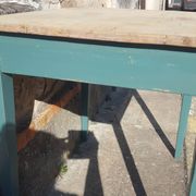 Table de ferme d'appoint patine turquoise