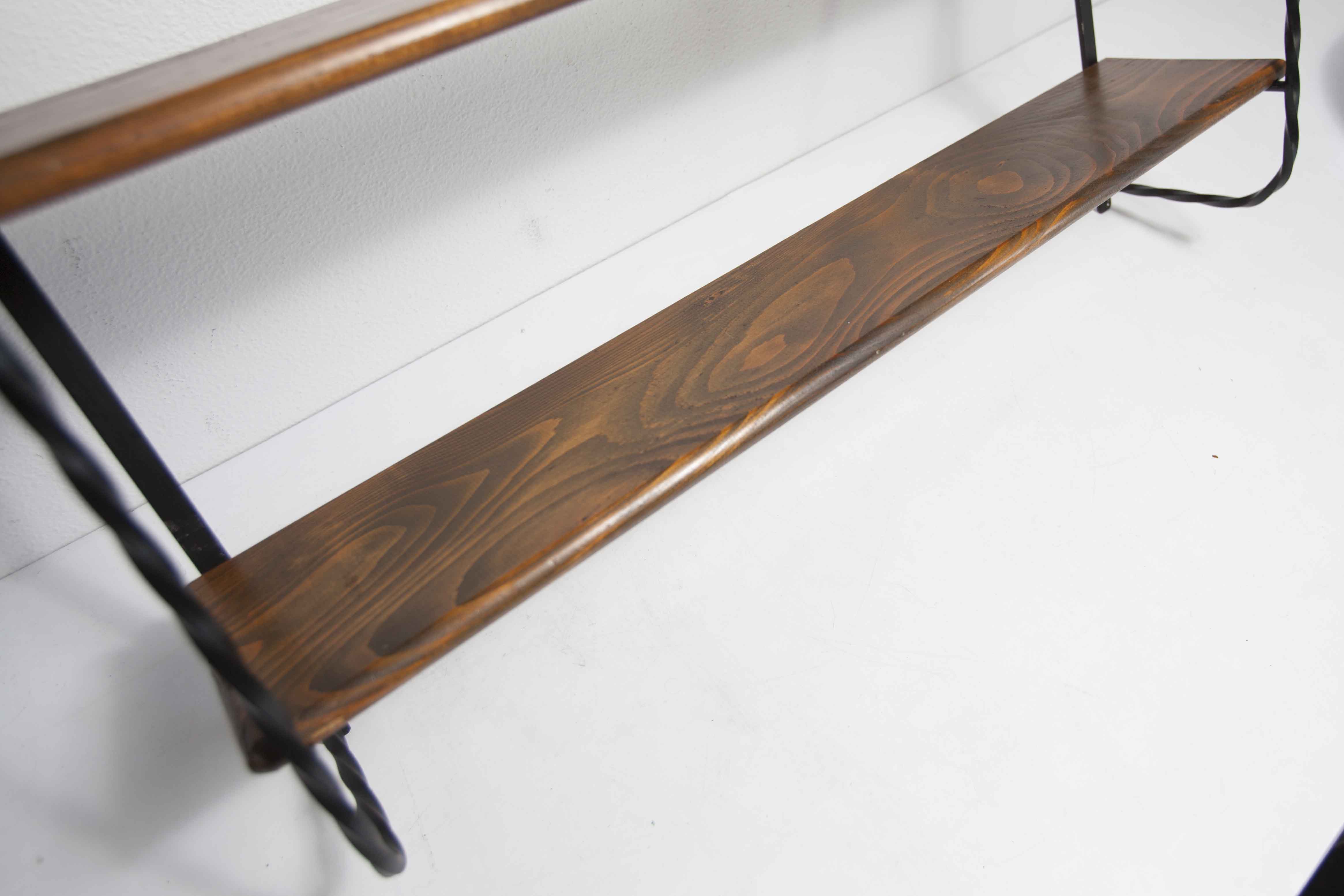 Wall shelf string 1960 3 solid wood tops black and brown