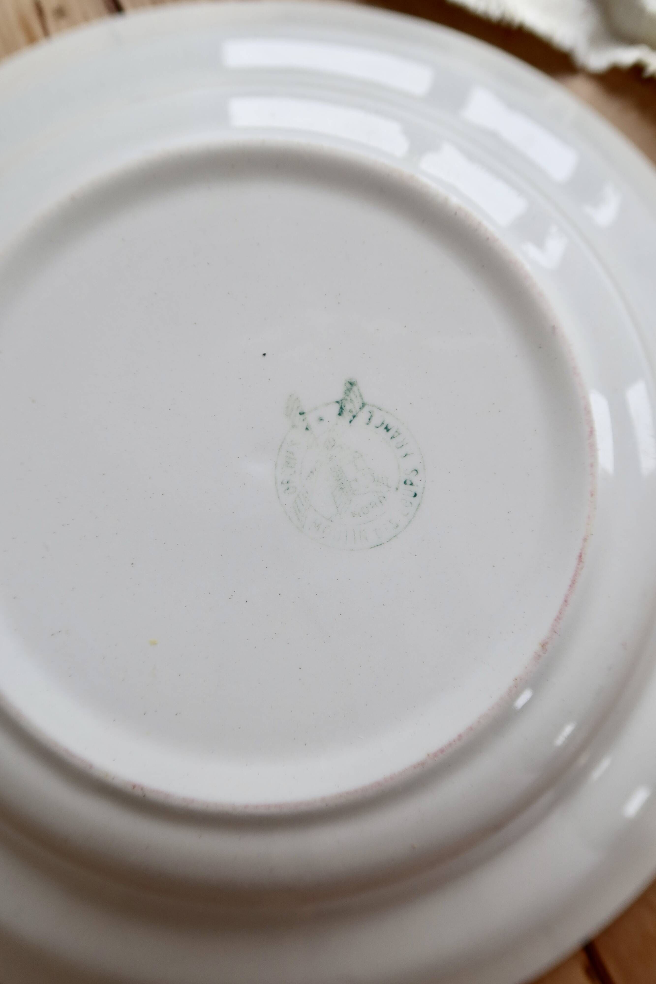 Vintage hollow plate earthenware - Green Tablecloth model - Moulin des Loups