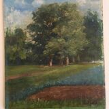 Old painting Forest landscape.