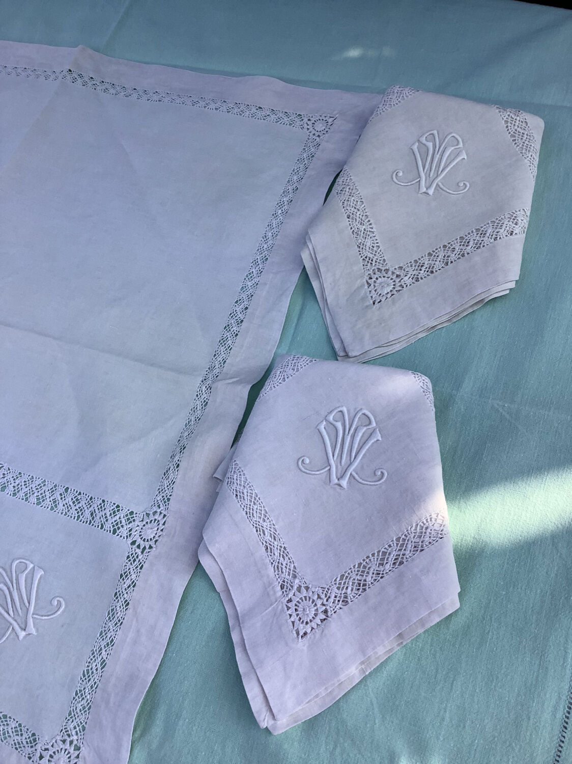 6 Antique Linen Napkins monogram