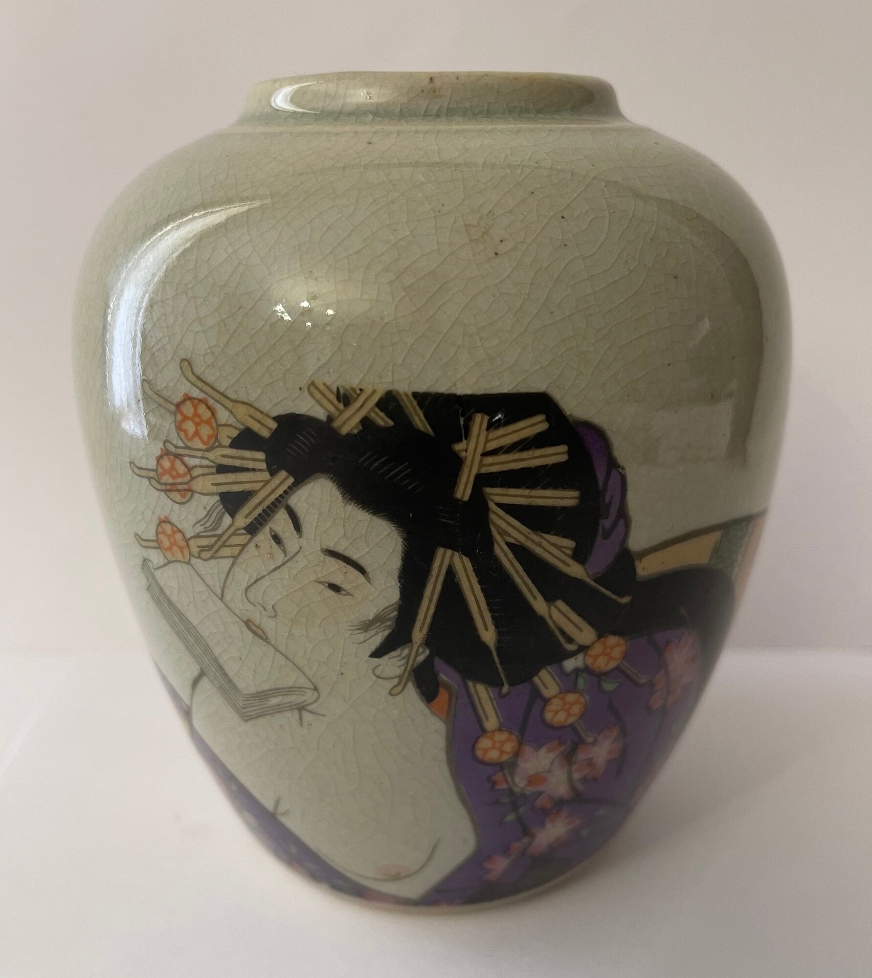 Japan polychrome vase and celadon XIX Naniwaya Okita Japan Nippon
