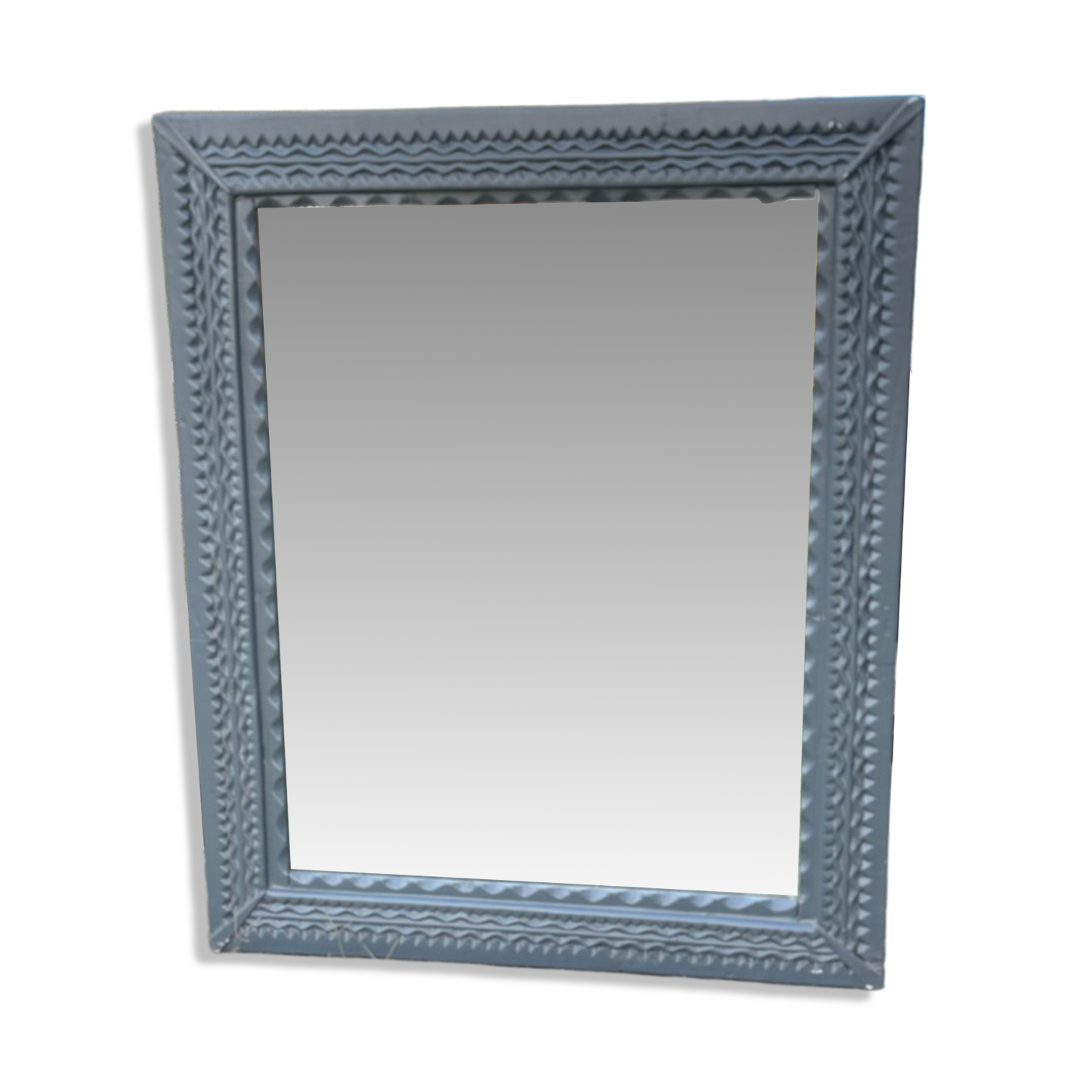 Pair of large sculpted mirrors in painted grey wood, antique style (1900s)