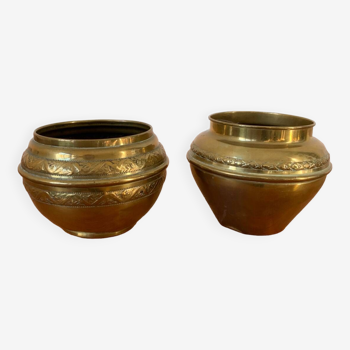 Pair of mini brass pot covers