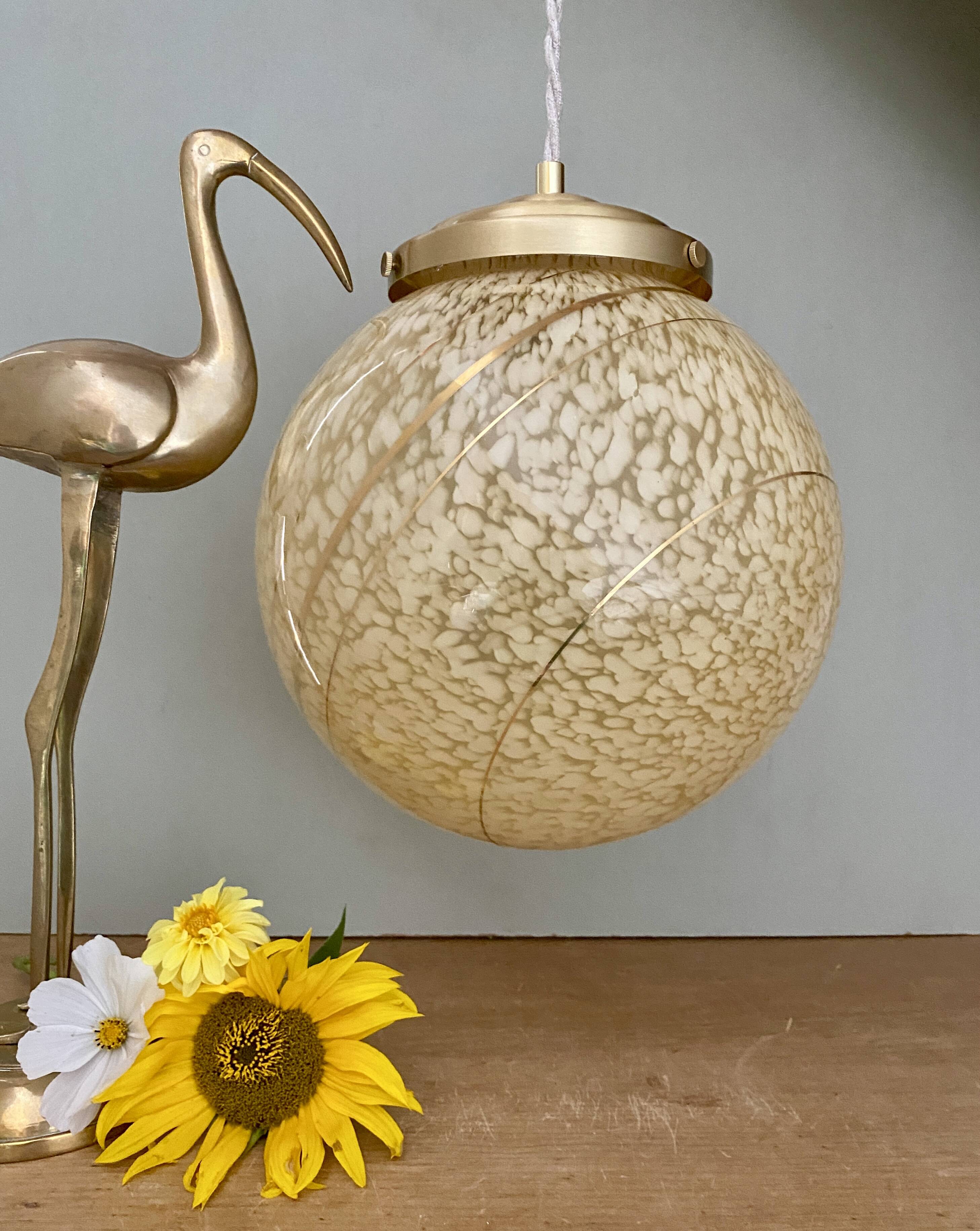 Vintage globe pendant light in yellow and gold clichy glass XXL