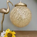 Suspension globe vintage en verre de clichy jaune et doré XXL