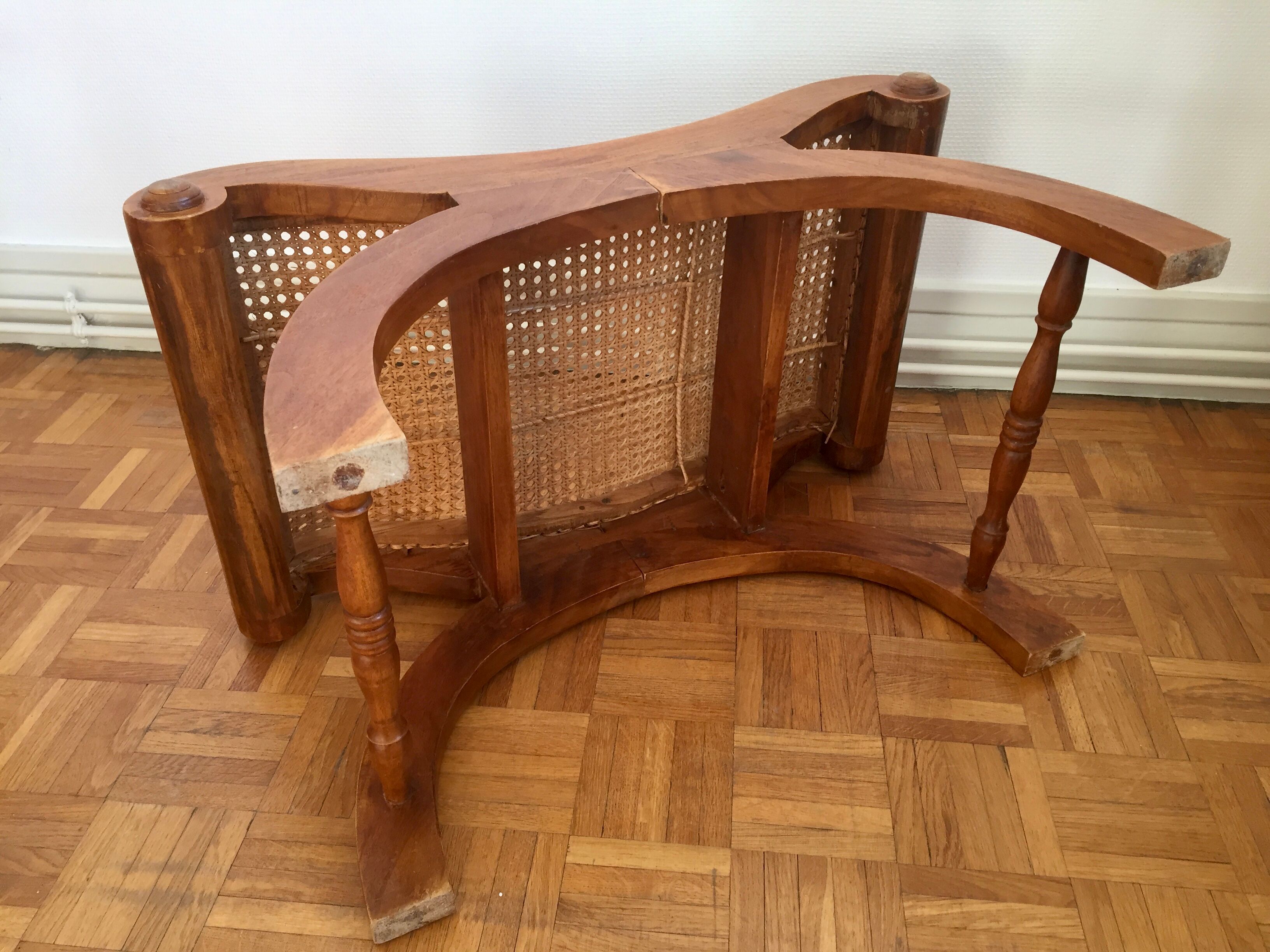 Colonial footstool, foot caned teak