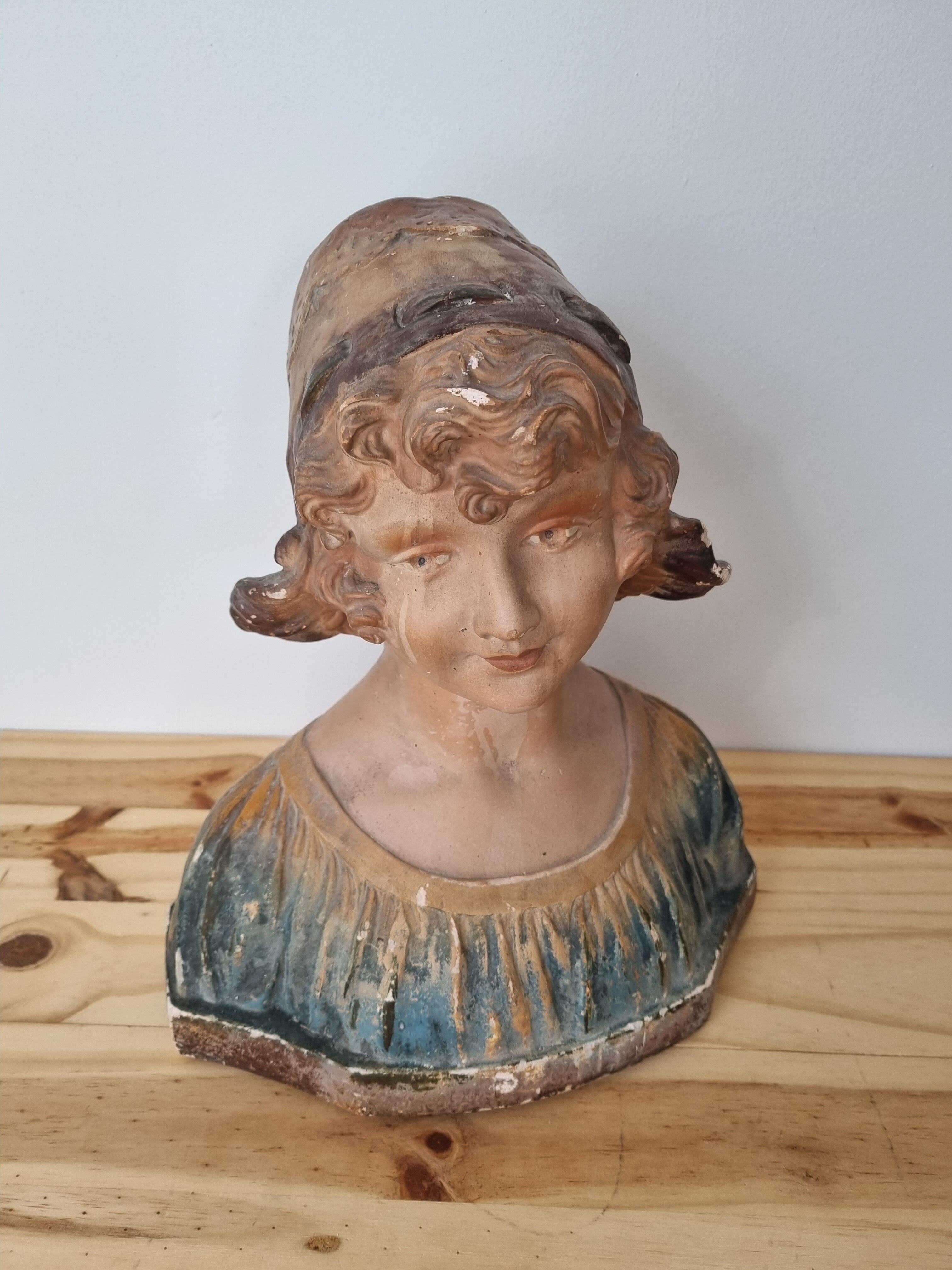 Statue Buste Femme Art Nouveau En Plâtre Signé Citti - Original, Période Ancienne