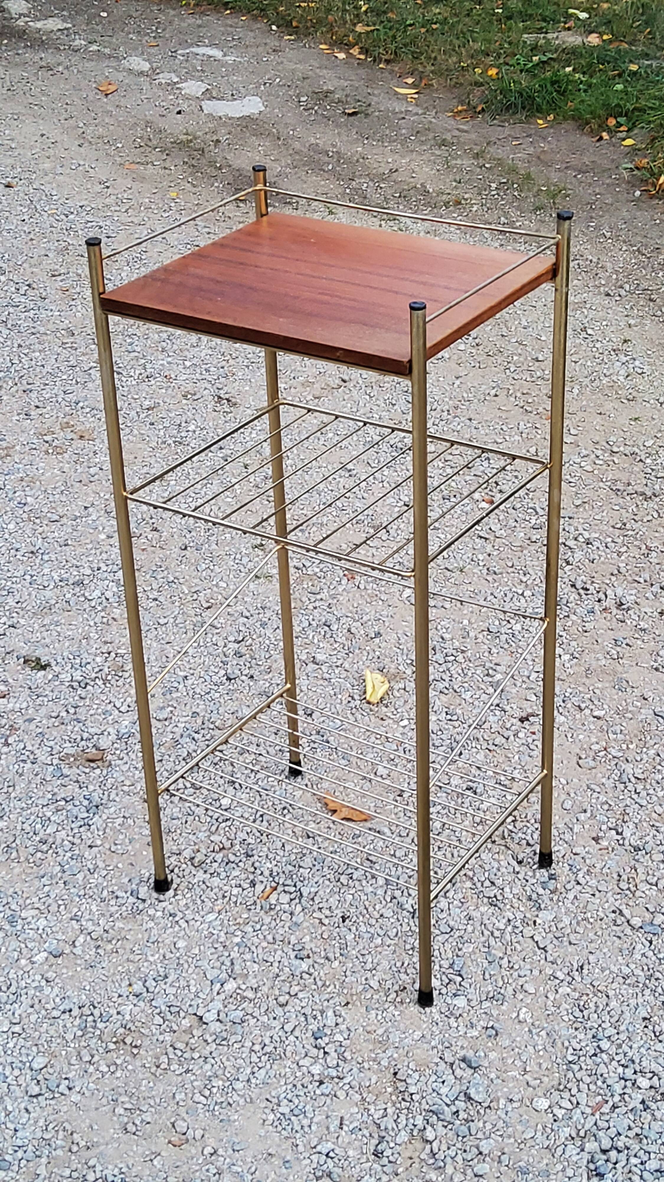 Vintage gold metal bedside table in mahogany from the 50s/60s