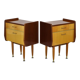 Pair of vintage wooden bedside tables brass handles 60s design
