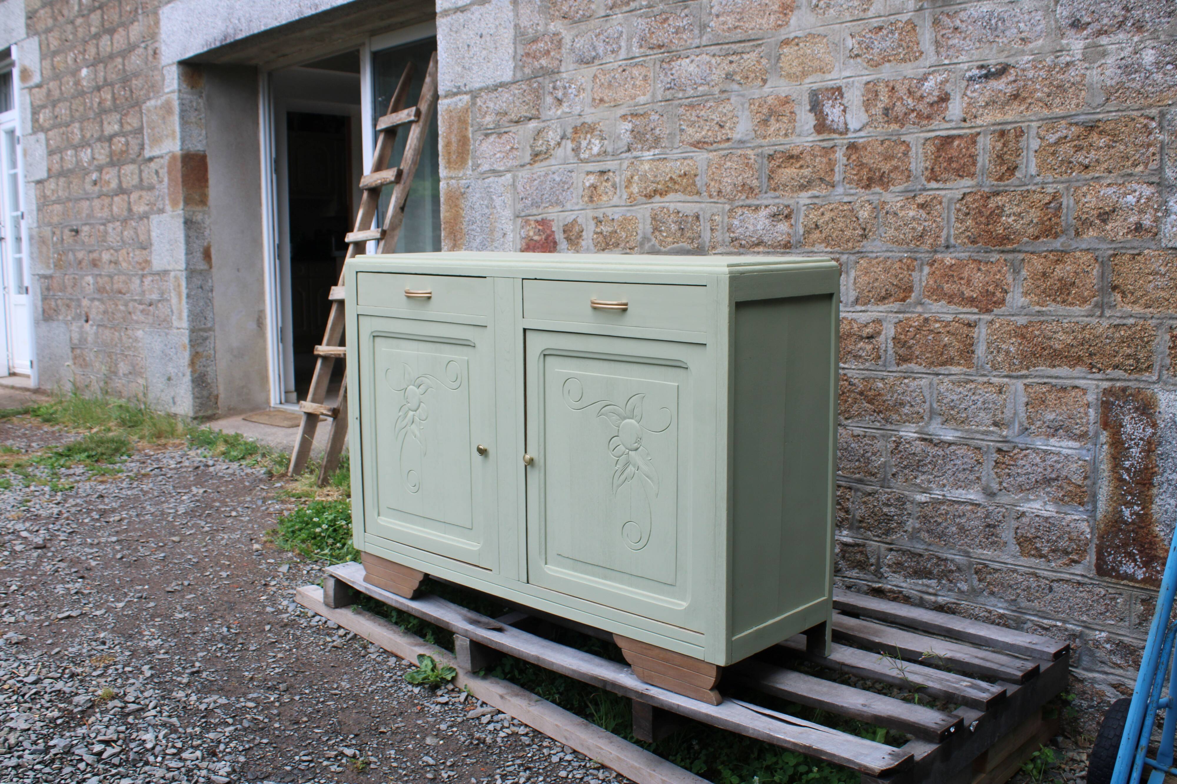Buffet vintage Art Déco rénové • Vert Lézard Pure & Paint