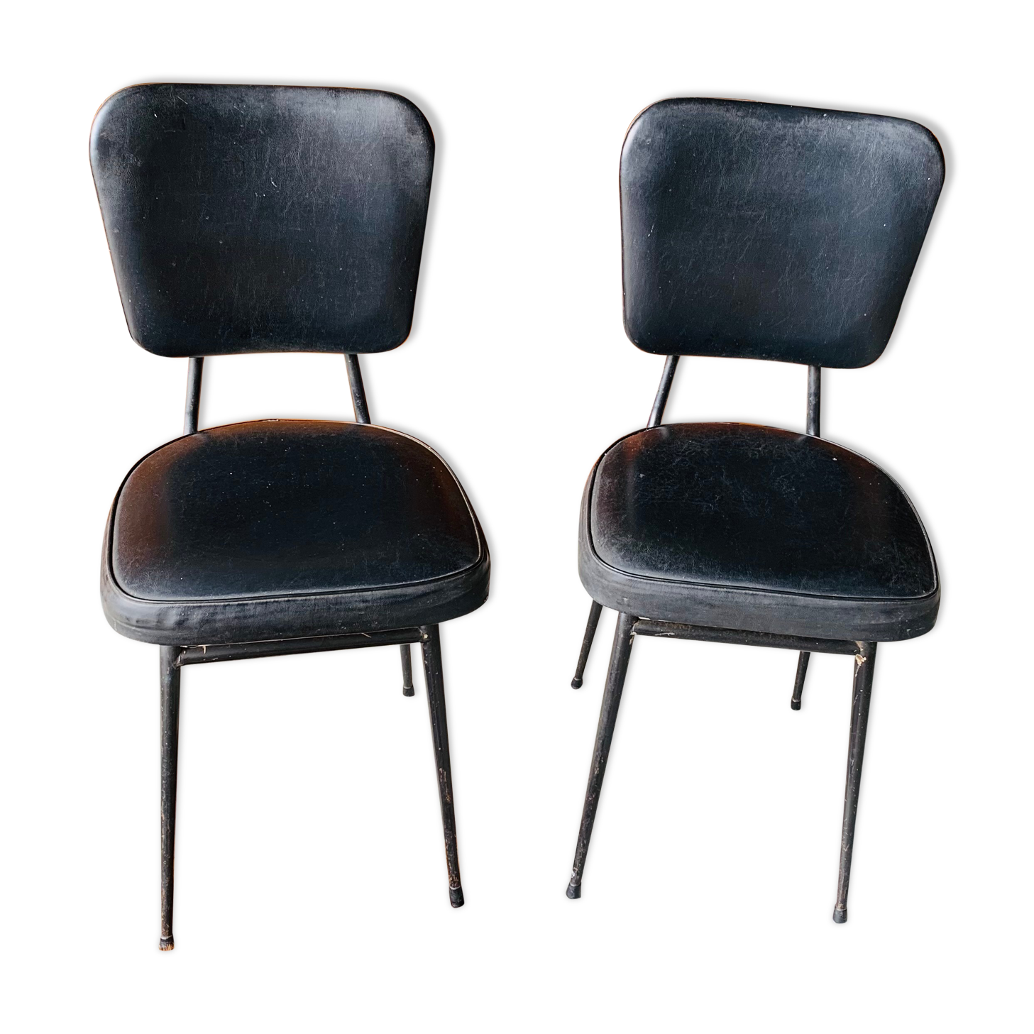 Pair of vintage black skai chairs