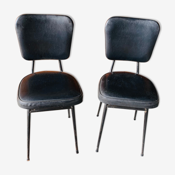 Paire de chaises skaï noir vintage