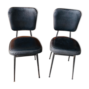 Paire de chaises skaï noir vintage